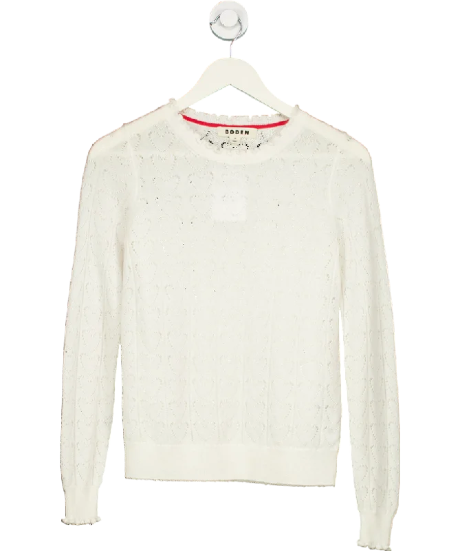 Women's Striped Woolen SweatersBoden White Fluffy Heart Pointelle Jumper UK XS