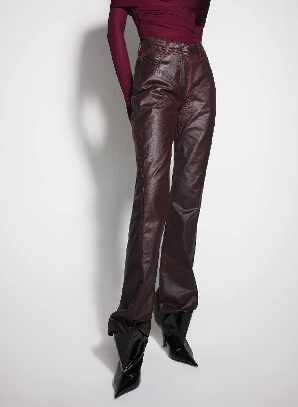 burgundy waxed denim pants