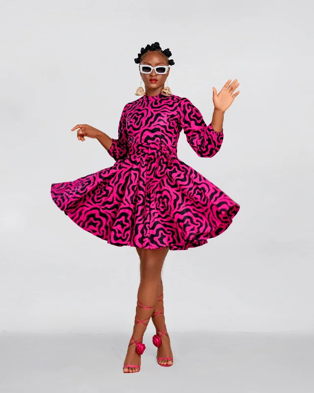 Women's High Collar DressesAnna Ankara Mini Dress | Pink and Black African Print