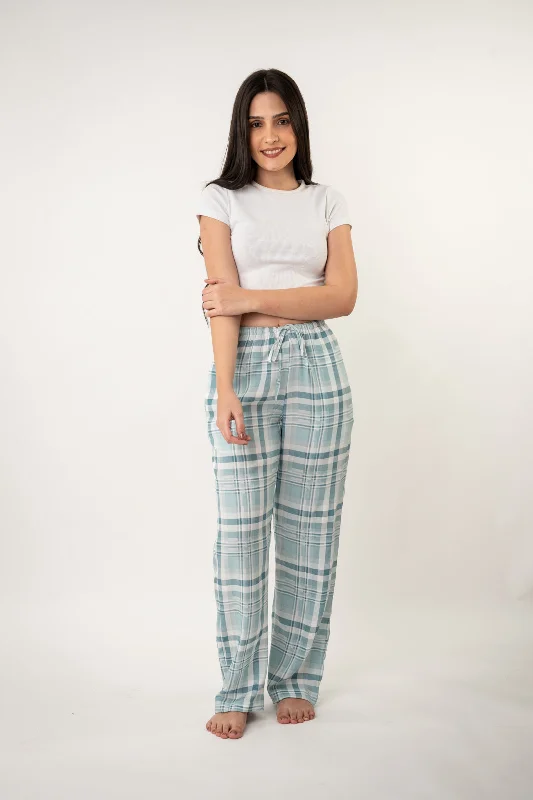 women's pajamas for cold weatherArctic Check Blue Cotton Women's Pajama