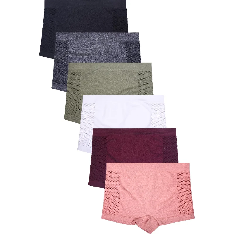 lightweight cotton briefs with a breathable modal fabricPACK OF 6 SOFRA WOMEN'S SEAMLESS SIDE MESH PANEL BOYSHORTS (LP0234SB2)