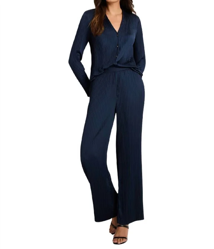 Women's Jodhpurs with Peter Pan CollarCrinkle Wide Leg Pant In Dark Indigo