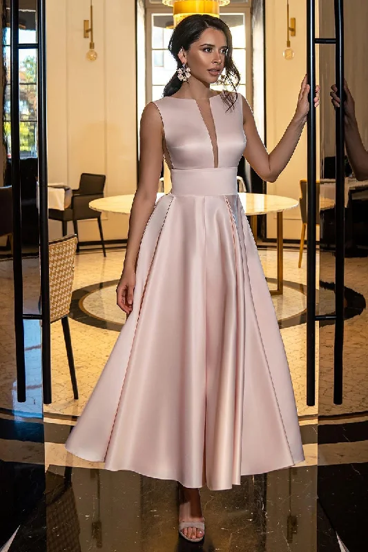 Women's Long-Sleeve DressesEvening Spotlight Satin Sleeveless Midi Dress