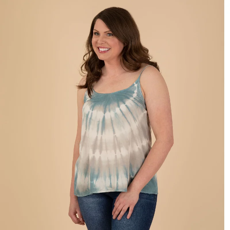 Women's Blouse with Rounded CollarAdjustable Strap Tie-Dye Cami