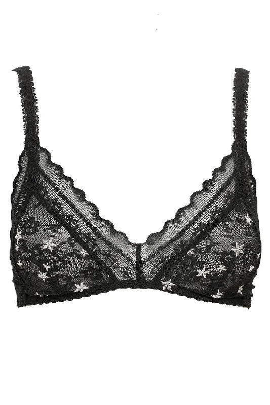 seamless bra with moisture-wicking fabricEMBROIDERED STAR LACE BRALETTE