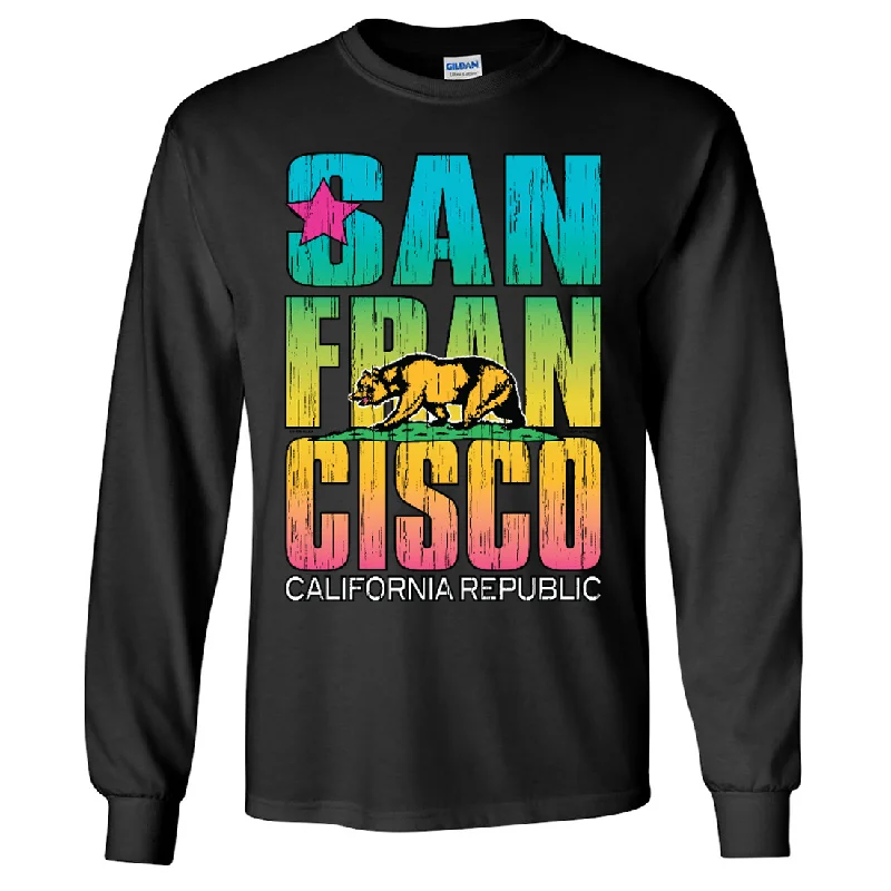 Women's Hooded Sweatshirts with Terry Cloth LiningSan Francisco California Neon Rainbow Long Sleeve Shirt