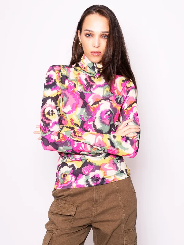 Women's Blouse with Rounded CollarT-shirt Collo Alto con Stampa Floreale Rosa