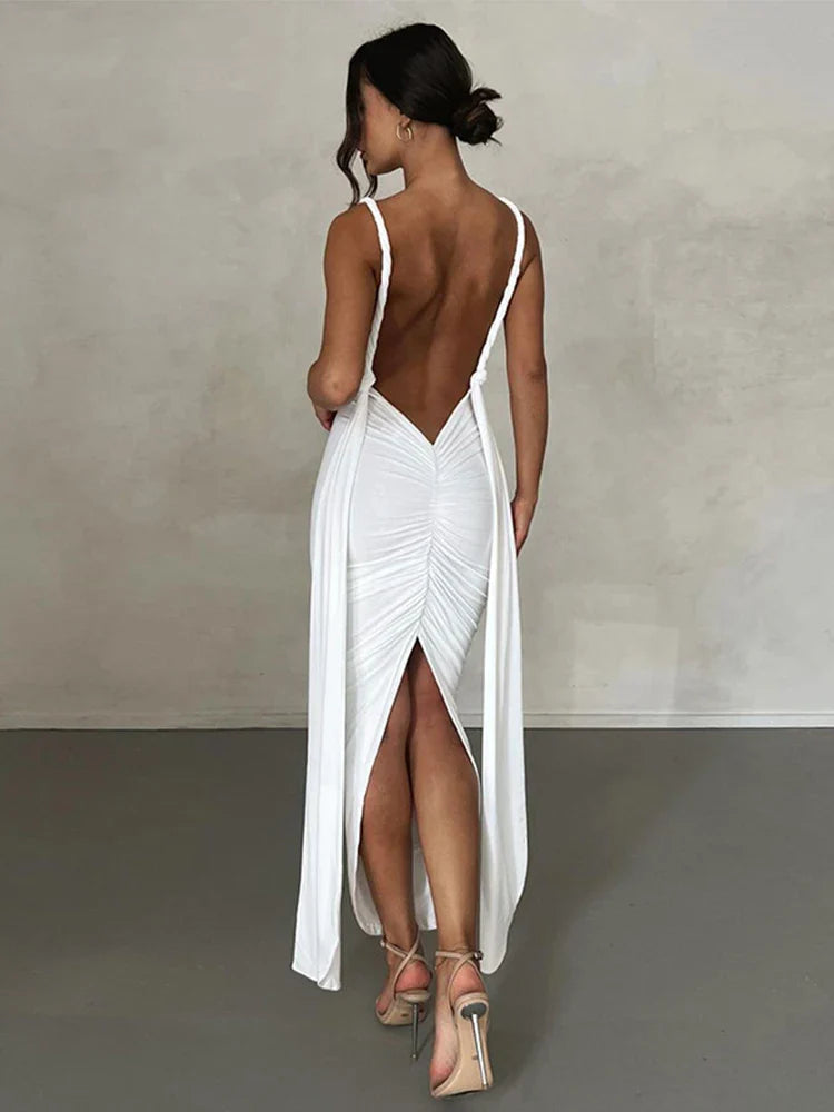 Women's Sheath DressesLong Deep V Neck Slim Bandage Bodycon Backless Nightclub Sexy Party Maxi Dress