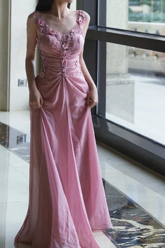 Women's Mandarin-Neck DressesLong Evening Dress Pink Party Dress, Formal Evening Gowns     S6880