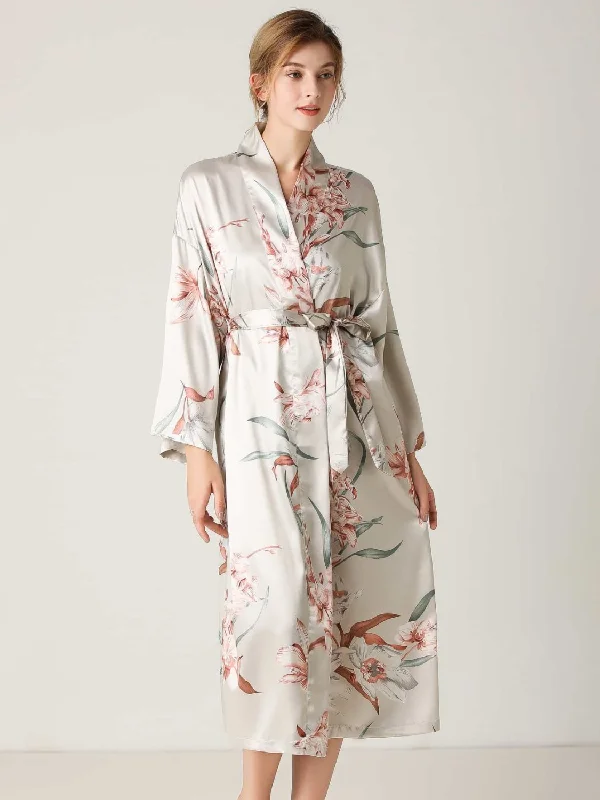 floral print women's pajamasFloral Tie Waist Long Sleeve Robe