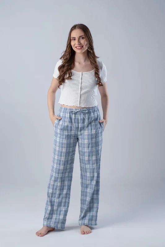 women's pajamas with a cozy, warm feelDusty Blue Checked Soft Cotton Women's Pajama