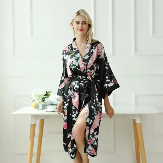 women's pajamas for all-season comfortBlack Peacock Kimono | Long