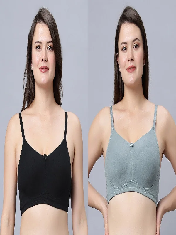 wireless bra with ruched sides for slimmingFull Coverage Non-Padded Bra Black and Olive (Pack of 2)