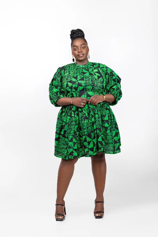 Women's Flared DressesMorayo Ankara Short Mini Dress | Green African Print