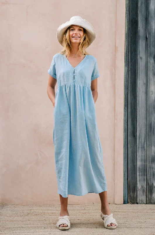 Women's Cut-Out DressesSUNSEEKER Midi Dress - sky blue linen