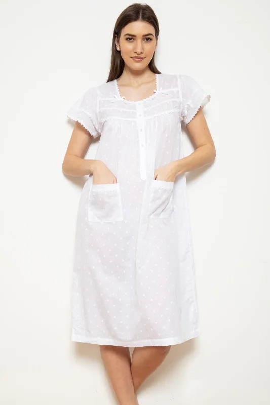 women's pajamas with a classic designCottonreal 'Jane' Cotton Voile Jacquard Polka Dot Short Sleeve Nightdress