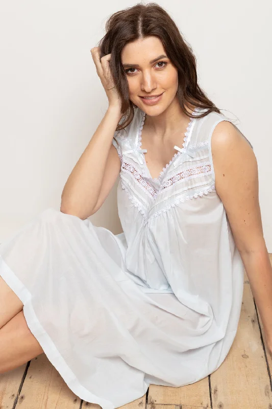 women's pajamas with a charming floral patternCottonreal 'Raffas' Cotton Voile Sleeveless Nightdress - Pale Blue