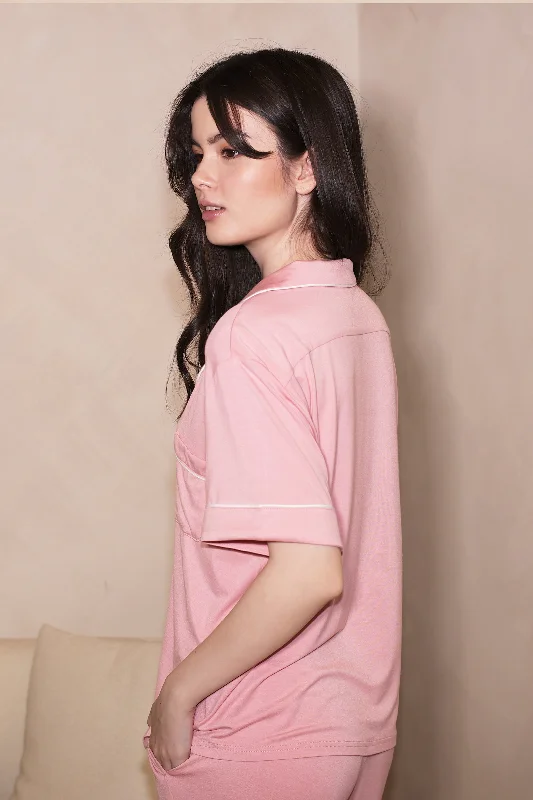 women's pajamas for lounging around the houseSignature (Pants Set) Pyjamas Top in Rose Quartz