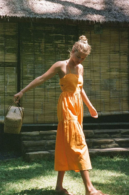 Women's Boat Collar DressesJOIE Midi Dress - mandarin orange linen cotton