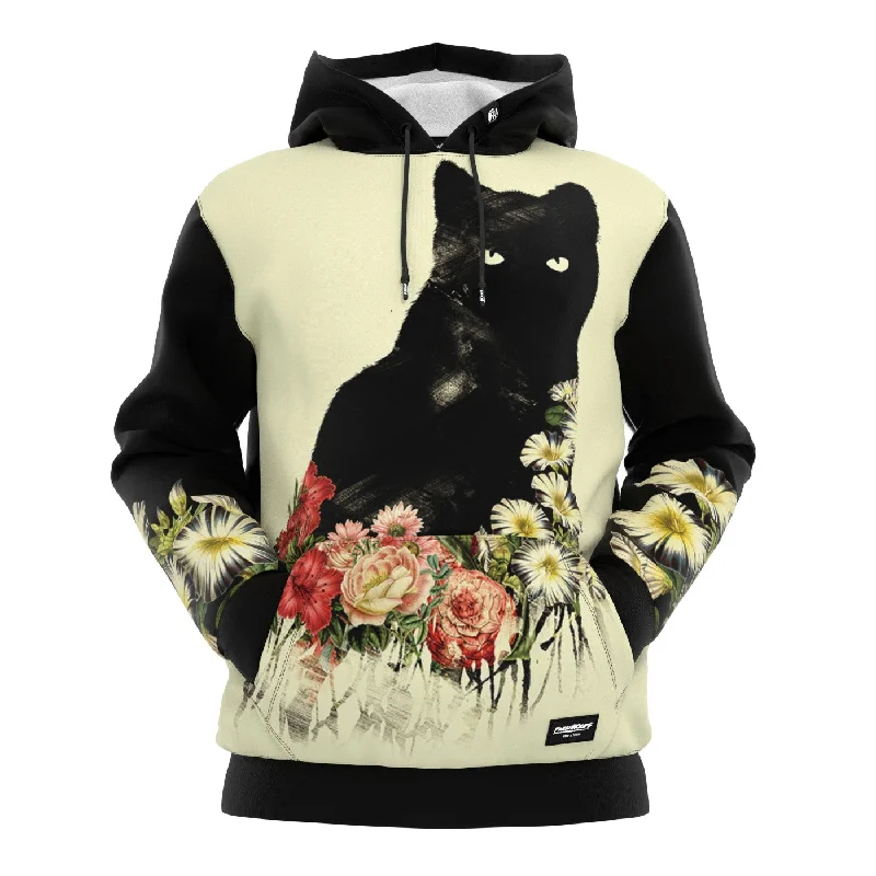 Women's Hooded Sweatshirts with Mid WaistBlack Cat Vintage Flowers Hoodie