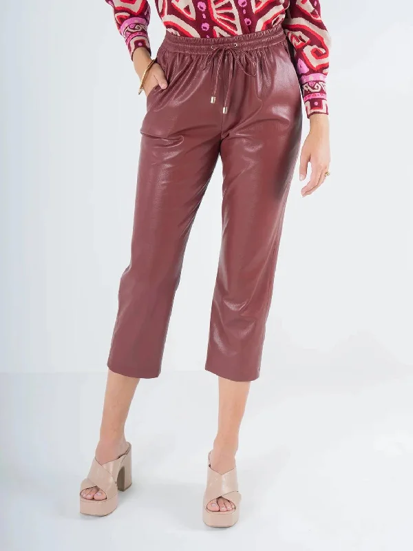 Women's Jodhpurs with Collarless DesignJoy Faux Leather Jogger Pants In Fired Brick