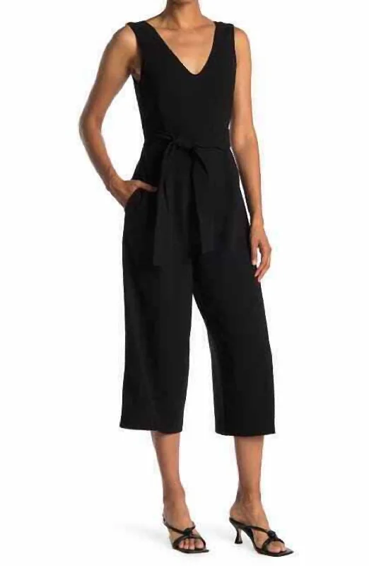 Women's CulottesTorela Crop Wide Leg Waist Tie Jumpsuit In Black