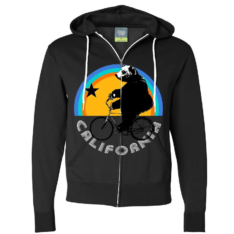 Women's Hooded Sweatshirts with Mid WaistCalifornia Bear On Bike Zip-Up Hoodie