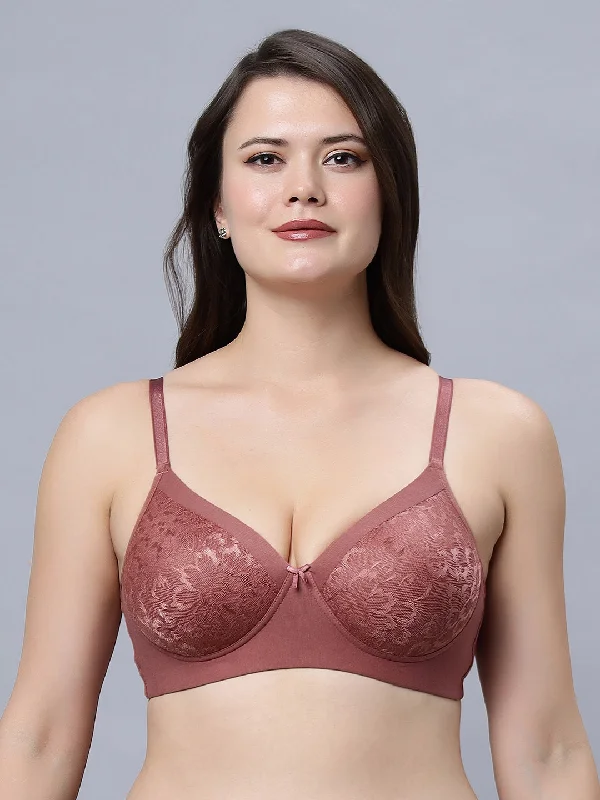 lace trim bra for weddingsMedium Coverage Padded Lace Rust color Bra (Pack of 1)