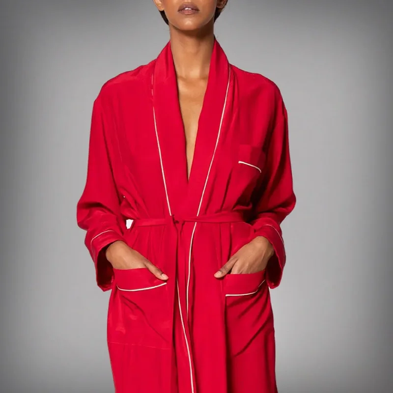 women's pajamas featuring animal printsTHE ROBE - Red with Crème Piping