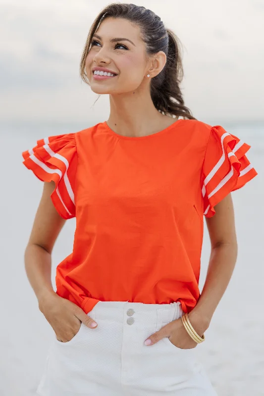 Women's Button-Up ShortsJust For You Orange Ruffled Blouse