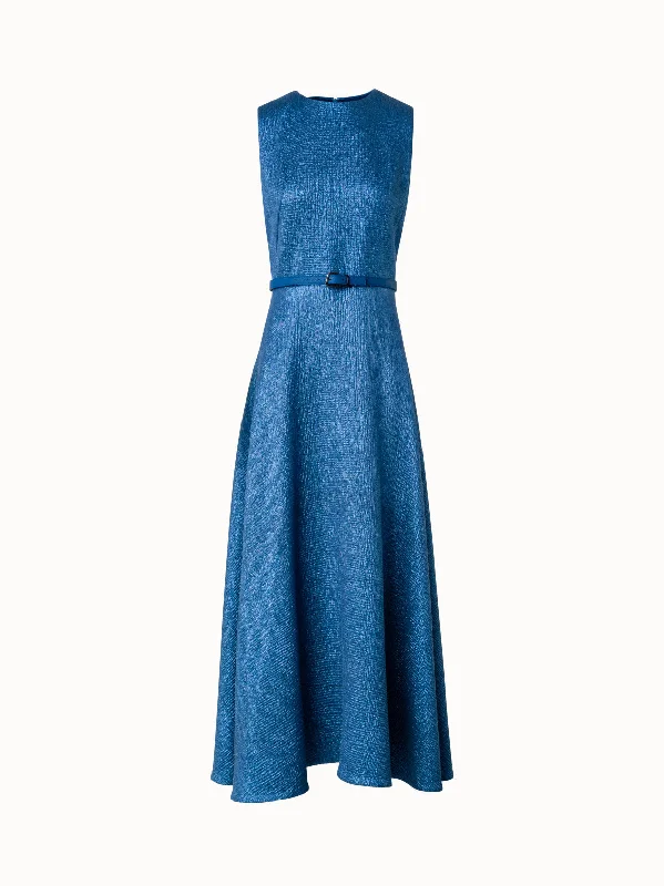 Women's Rounded Collar DressesWool Silk Lurex Midi Dress