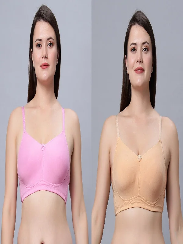 convertible bra with silicone strips for supportFull Coverage Non-Padded Bra Pink and Skin Color Bra (Pack of 2)