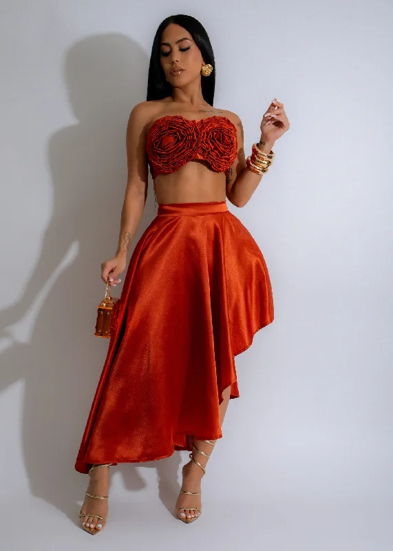 Women's Cool SkirtsRosette Reverie Satin Skirt Set Orange