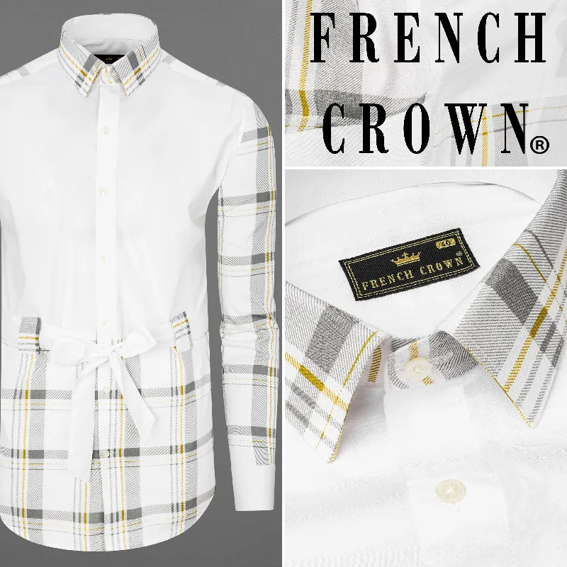 Women's Blouse with PocketsBright White Plaid Premium Cotton Designer Shirt