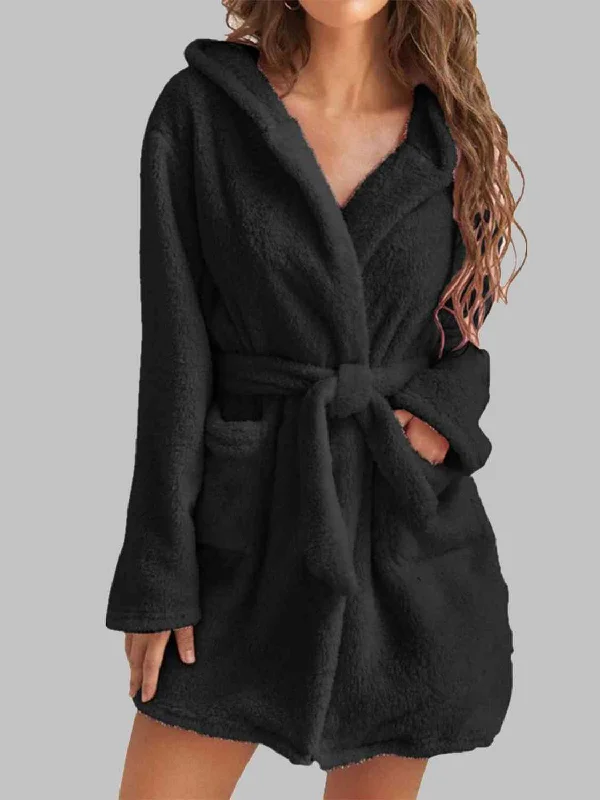 women's pajamas for a relaxing weekendTie Waist Hooded Robe