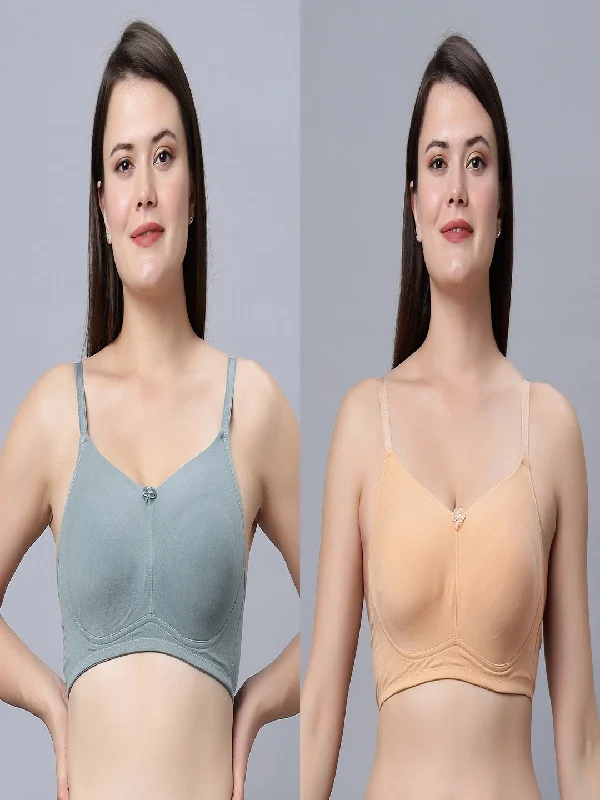 wireless bra with stretch lace for flexibilityFull Coverage Non-Padded Bra Olive and Skin Color Bra (Pack of 2)