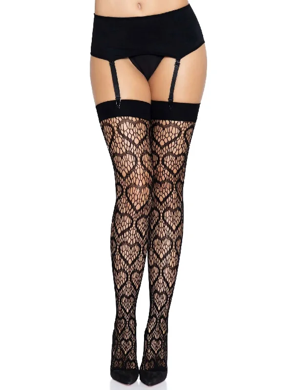 plus-size demi braHeart Net Thigh Highs - One Size - Black