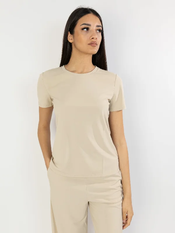 Women's Blouse with Boat CollarT-shirt in Jersey Stretch Bugia Beige