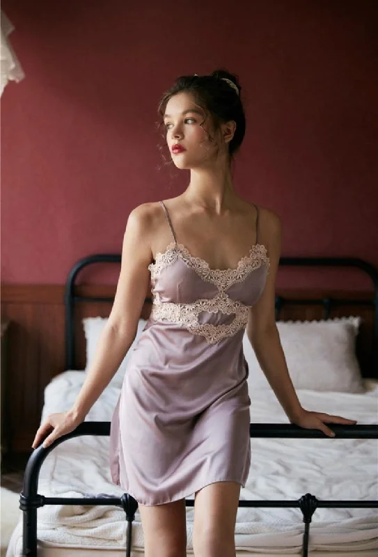 elegant women's satin pajamasLittle Chamomile Elegant Lace Nightgown, Exquisite Lingerie Dress