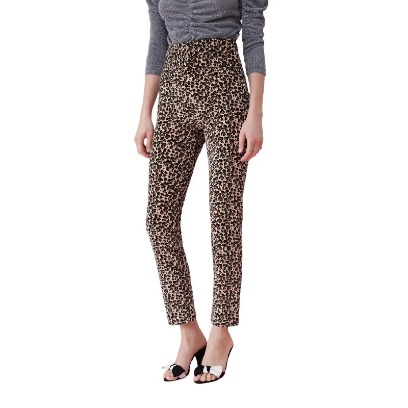 Women's Jodhpurs with Narrow CollarLeopard Velvet High Waist Pants In Multicolor