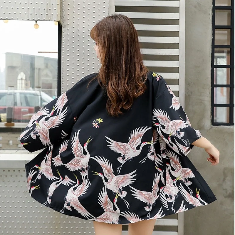 women's pajamas for everyday loungingJapanese Kimono Women Yukata Female Summer Beach Kimono Cardigan Haori Obi Japanese Traditional Kimono Streetwear Shirt Cover Up