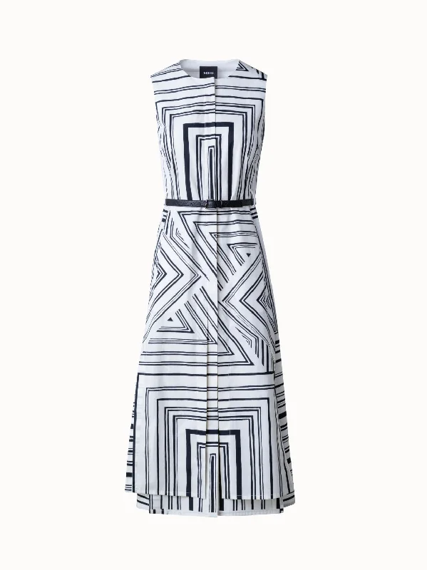 Women's Collarless DressesCotton Midi Dress with Lizzi's Lines Print