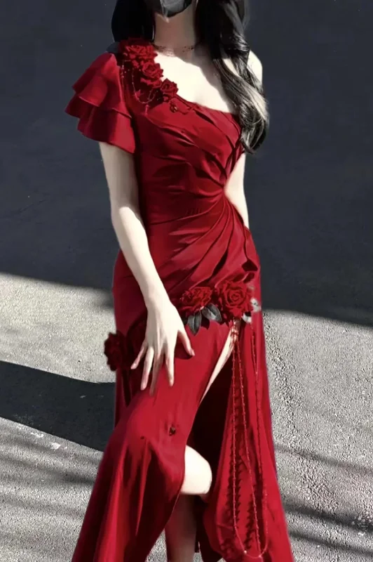 Women's Sweetheart-Neck DressesRed Long Party Dress, Formal Evening Gowns     S6881