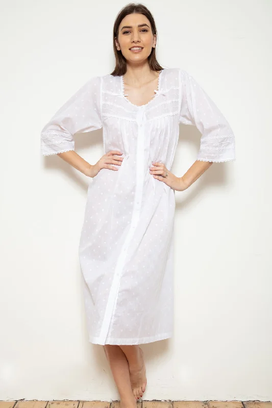 women's pajamas for the holidaysCottonreal 'Jay' Cotton Voile Jacquard Polka Dot Button Front Nightdress