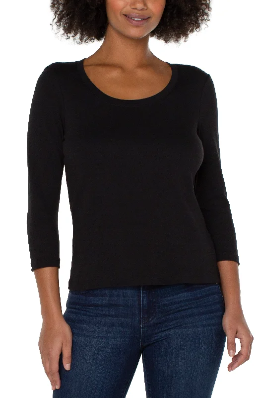 Women's Flared Pants3/4 SLEEVE SCOOP NECK KNIT TEE