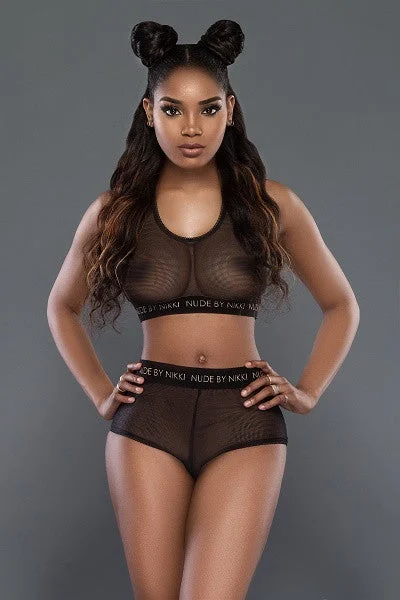 seamless bra with lace detailingBlack Signature Mesh Boy Shorts