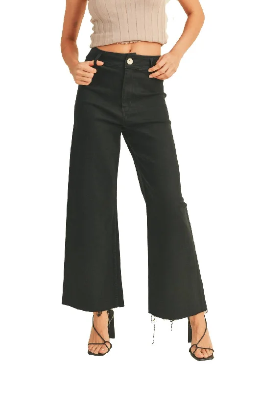 Women's Ankle-Length PantsWide Leg Denim Pants In Black