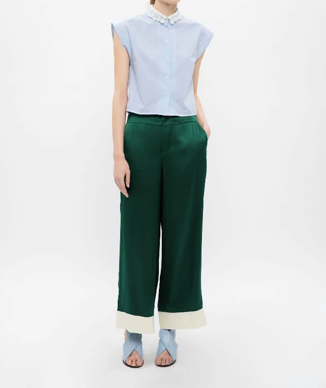 Women's Jodhpurs with Mandarin CollarRelaxed Fit Silk Pants In Green