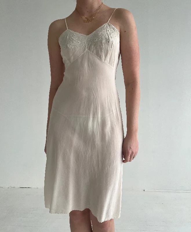 women's pajamas with a touch of luxury1930's White Silk Slip Dress with Floral Embroidery