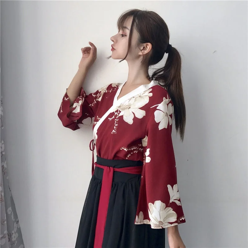 women's pajamas with a sophisticated, modern twistRetro Japanese Style Vintage Haori Kawaii Girls Women Foral Kimono Dress for Party Yukata Asian Clothes Skirts Vestidos Hot Sale